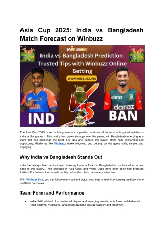 Asia Cup 2025 India vs Bangladesh Match Forecast on Winbuzz