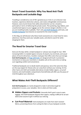 Smart Travel Essentials Why You Need Anti-Theft Backpacks and Lockable Bags