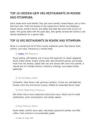 Hidden Gem Veg Restaurants in Rohini and Pitampura