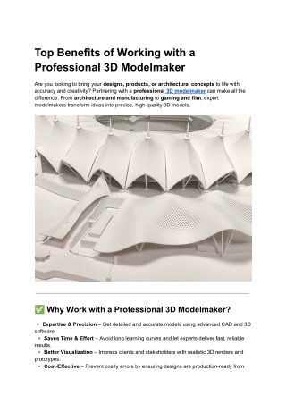 Top Benefits of Working with a Professional 3D Modelmaker