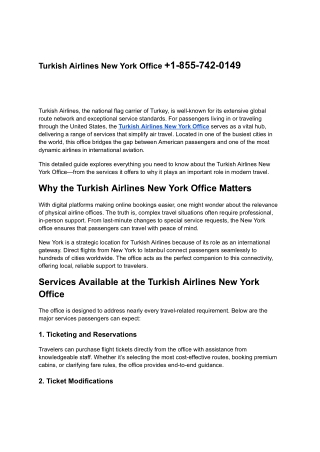 Turkish Airlines New York Office  1-855-742-0149