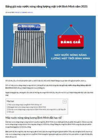 Bảng giá máy nước nóng năng lượng mặt trời Bình Minh năm 2025