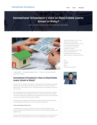 Someshwar Srivastava’s View on Real Estate Loans Smart or Risky