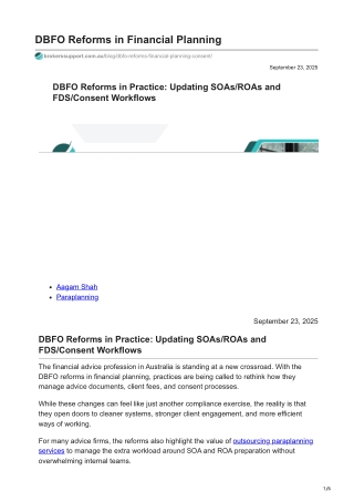 DBFO Reforms in Financial Planning