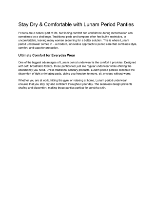 Lunam Period Underwear: Comfort Meets Protection