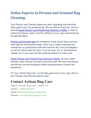 Dallas Experts in Persian and Oriental Rug Cleaning