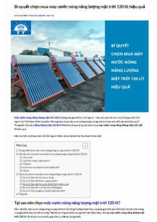 Bí quyết chọn mua máy nước nóng năng lượng mặt trời 120 lít hiệu quả