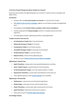 In One Day Tirupati Package How Many Temples Are Covered