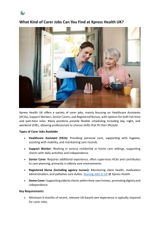 What Kind of Carer Jobs Can You Find at Xpress Health UK