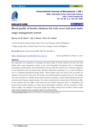 Blood profile of broiler chickens fed with sweet leaf meal under range managemen