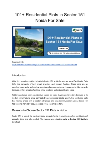 101  Residential Plots in Sector 151 Noida For Sale