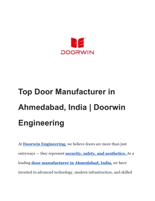 Top Door Manufacturer in Ahmedabad, India _ Doorwin Engineering
