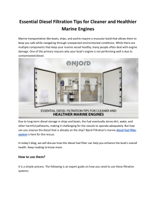Essential Diesel Filtration Tips for Cleaner and Healthier Marine Engines