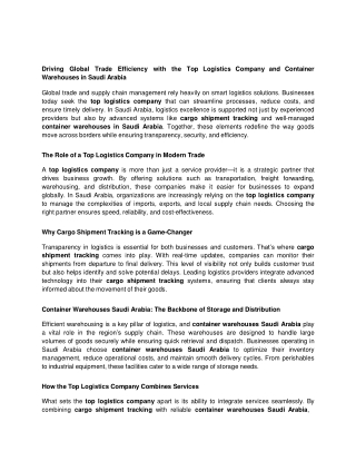 Driving Global Trade Efficiency with the Top Logistics Company and Container Warehouses in Saudi Arabia