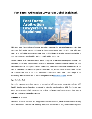 Fast Facts Arbitration Lawyers in Dubai Explained