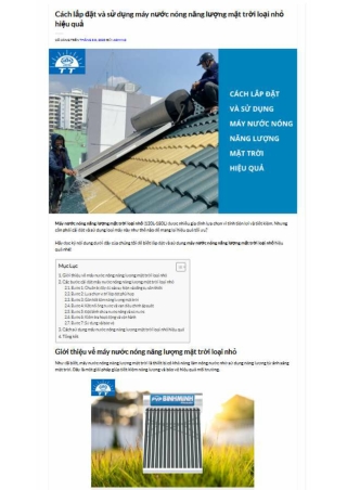 Cách lắp đặt và sử dụng máy nước nóng năng lượng mặt trời loại nhỏ hiệu quả