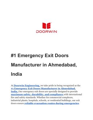 #1 Emergency Exit Doors Manufacturer in Ahmedabad, India
