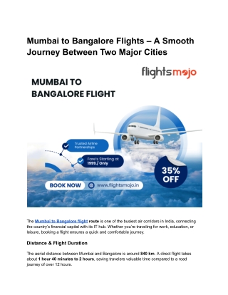 Mumbai to Bangalore Flights – A Smooth Journey Between Two Major Cities