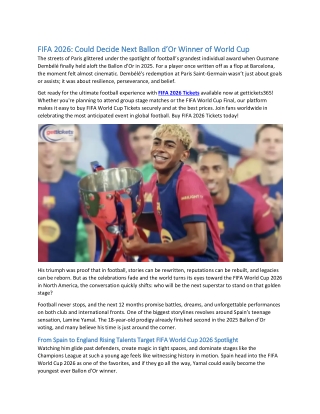 FIFA 2026 Could Decide Next Ballon d’Or Winner of World Cup