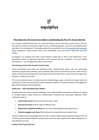 Why Innovative Pet Travel Gear India is Transforming the Way We Travel with Pets