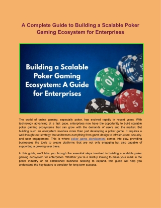 A Complete Guide to Building a Scalable Poker Gaming Ecosystem for Enterprises