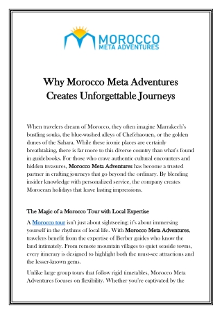 Why Morocco Meta Adventures Creates Unforgettable Journeys
