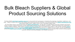Bulk Bleach Suppliers & Global Product Sourcing Solutions