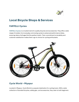 Local Bicycle Shops – Explore the Best Cycles Around You