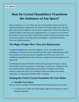How Do Crystal Chandeliers Transform the Ambiance of Any Space