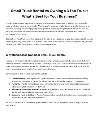 Small Truck Rental vs Owning a 3 Ton Truck: What’s Best for Your Business?