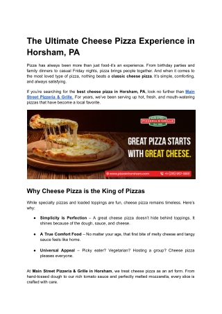The Ultimate Cheese Pizza Experience in Horsham, PA