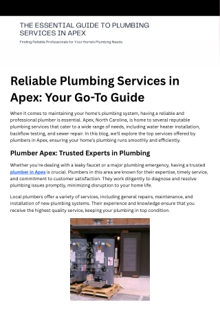 Reliable Plumbing Services in Apex Your Go-To Guide