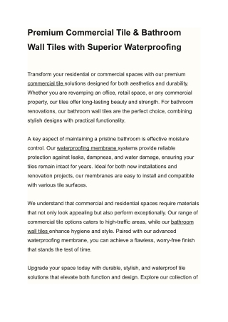 Premium Commercial Tile & Bathroom Wall Tiles with Superior Waterproofing