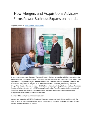 How Mergers and Acquisitions Advisory Firms Power Business Expansion in India