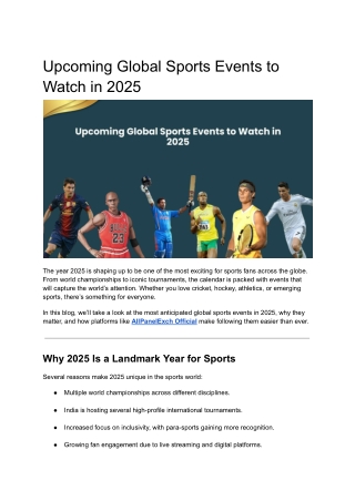 Upcoming Global Sports Events to Watch in 2025 Allp