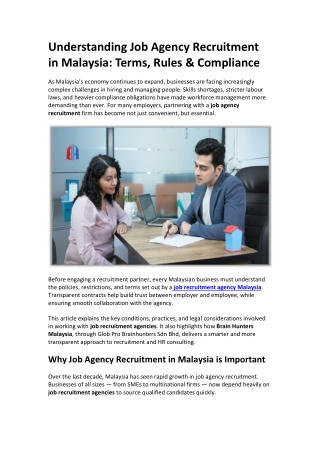 Why Understanding Job Agency Recruitment Matters in Malaysia