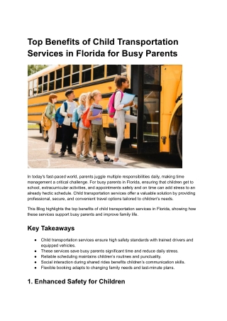 Top Benefits of Child Transportation Services in Florida for Busy Parents