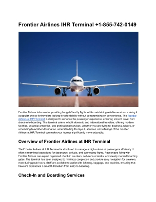 Frontier Airlines IHR Terminal  1-855-742-0149