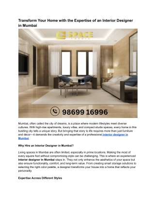 Transform Your Home with the Expertise of an Interior Designer in Mumbai