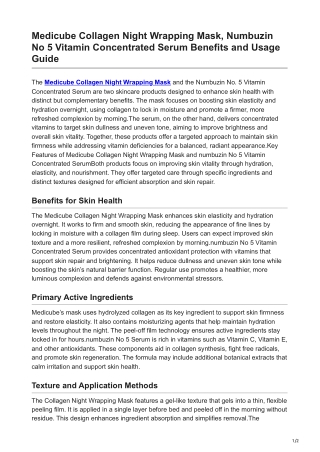 Medicube Collagen Night Wrapping Mask Numbuzin No 5 Vitamin Concentrated Serum Benefits and Usage Gui