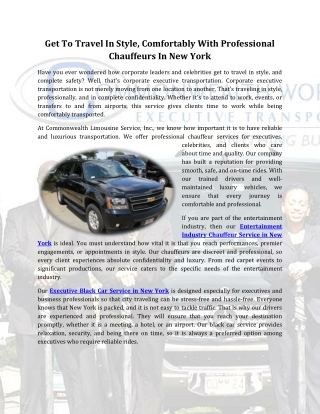 Get To Travel In Style, Comfortably With Professional Chauffeurs In New York