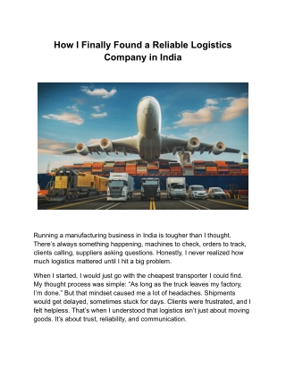 How I Finally Found a Reliable Logistics Company in India