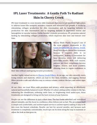 IPL Laser Treatments:  A Gentle Path To Radiant Skin In Cherry Creek