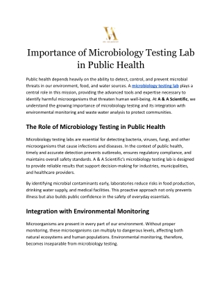 Importance of Microbiology Testing Lab in Public Health
