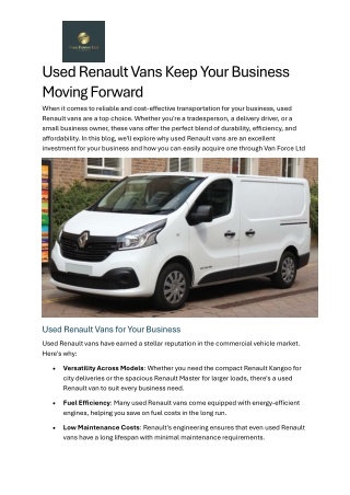 Used Renault Vans Keep Your Business Moving Forward