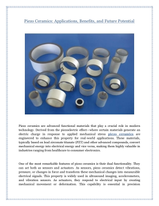 Piezo Ceramics: Applications, Benefits, and Future Potential