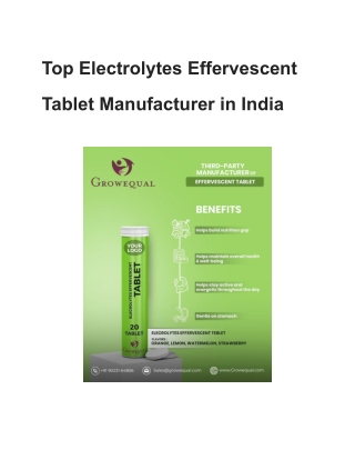 Top Electrolytes Effervescent Tablet Manufacturer in India