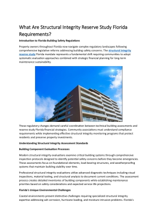 What Are Structural Integrity Reserve Study Florida Requirements