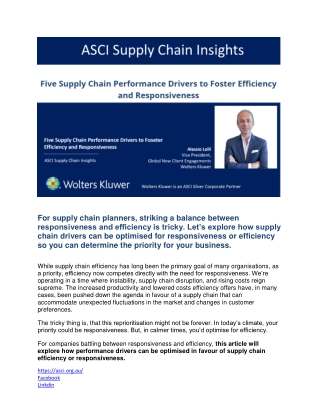 Five Supply Chain Performance Drivers to Foster Efficiency and Responsiveness