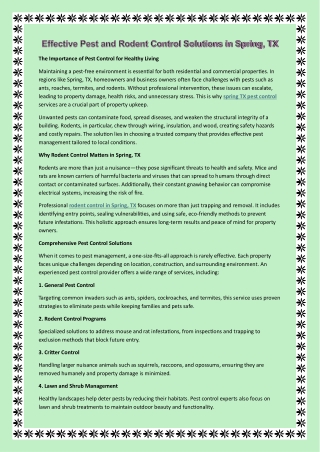 Effective Pest and Rodent Control Solutions in Spring, TX